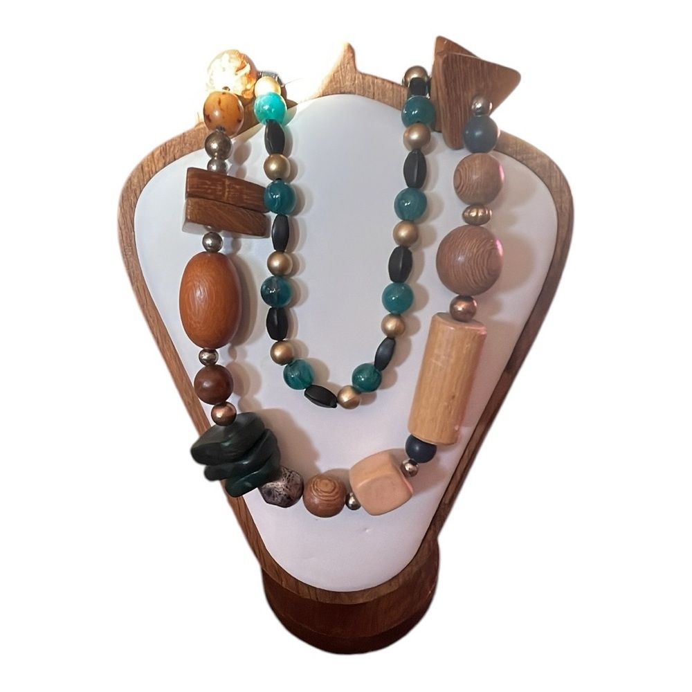 Brown and Green Beaded Necklace with Natural Stone Accents 2 necklaces - Picture 3 of 7